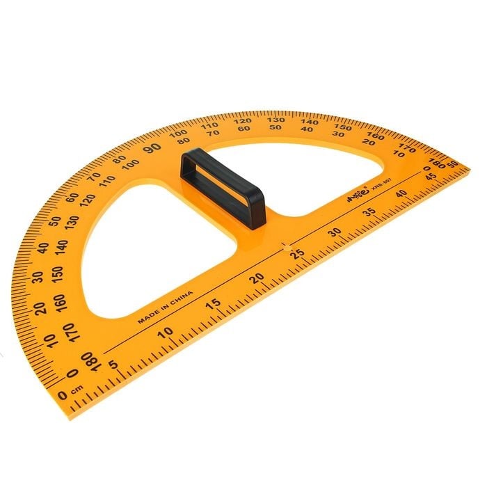 Картинка Транспортир для школьной доски, с держателем, 180 гр, корпуса оранжевый