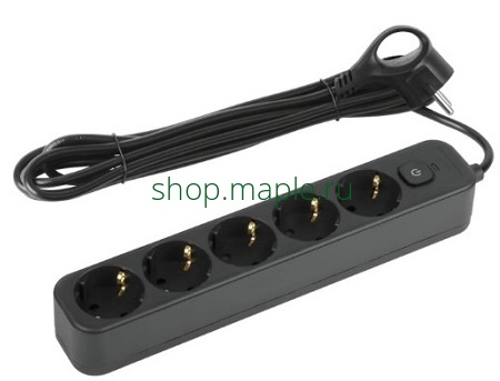 Картинка Сетевой фильтр Intro SFE530-B 5 розеток 10А 2200W черный 3 м