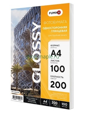 Картинка Фотобумага FUMIKO глянцевая односторонняя 200г/А4/100л